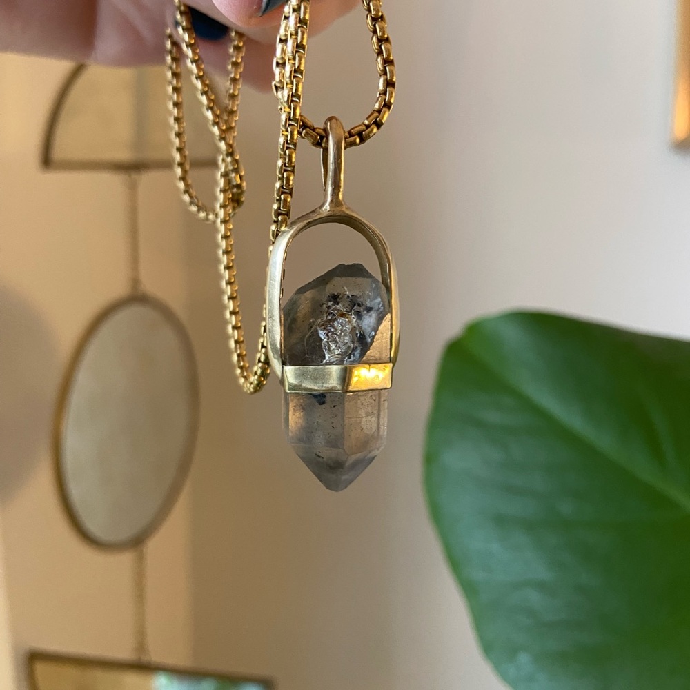 Raw Quartz Encased in Bronze Pendant - Picture 6 of 9
